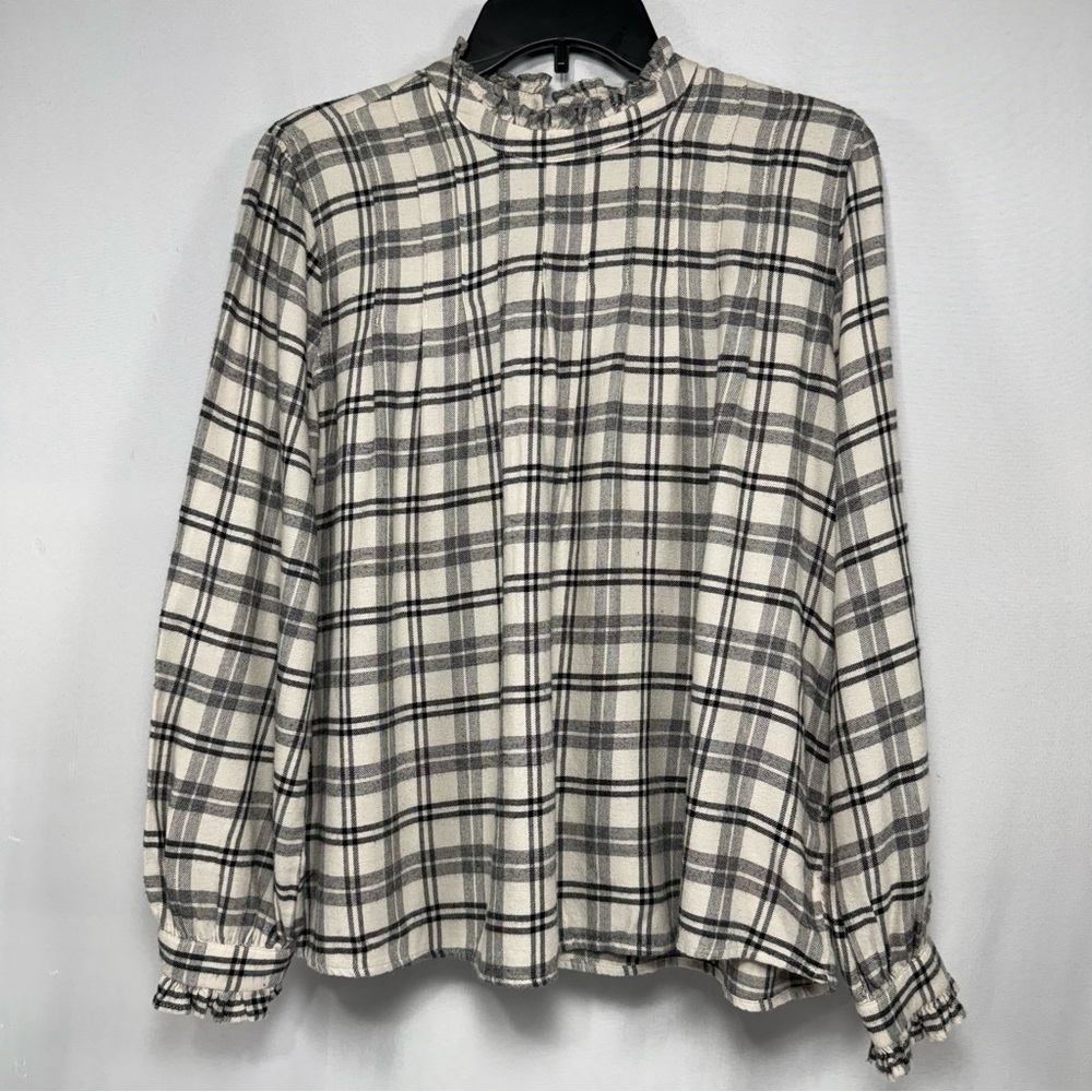 Plaid Rails Ivory Onyx Ariana Ruffle Blouse M Medium